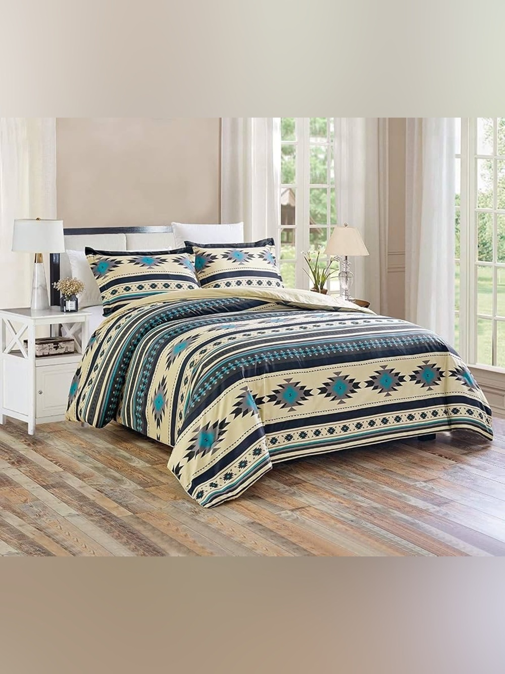 Southwest Stripe 3 piece cal king Comforter Set in Teal and Cream